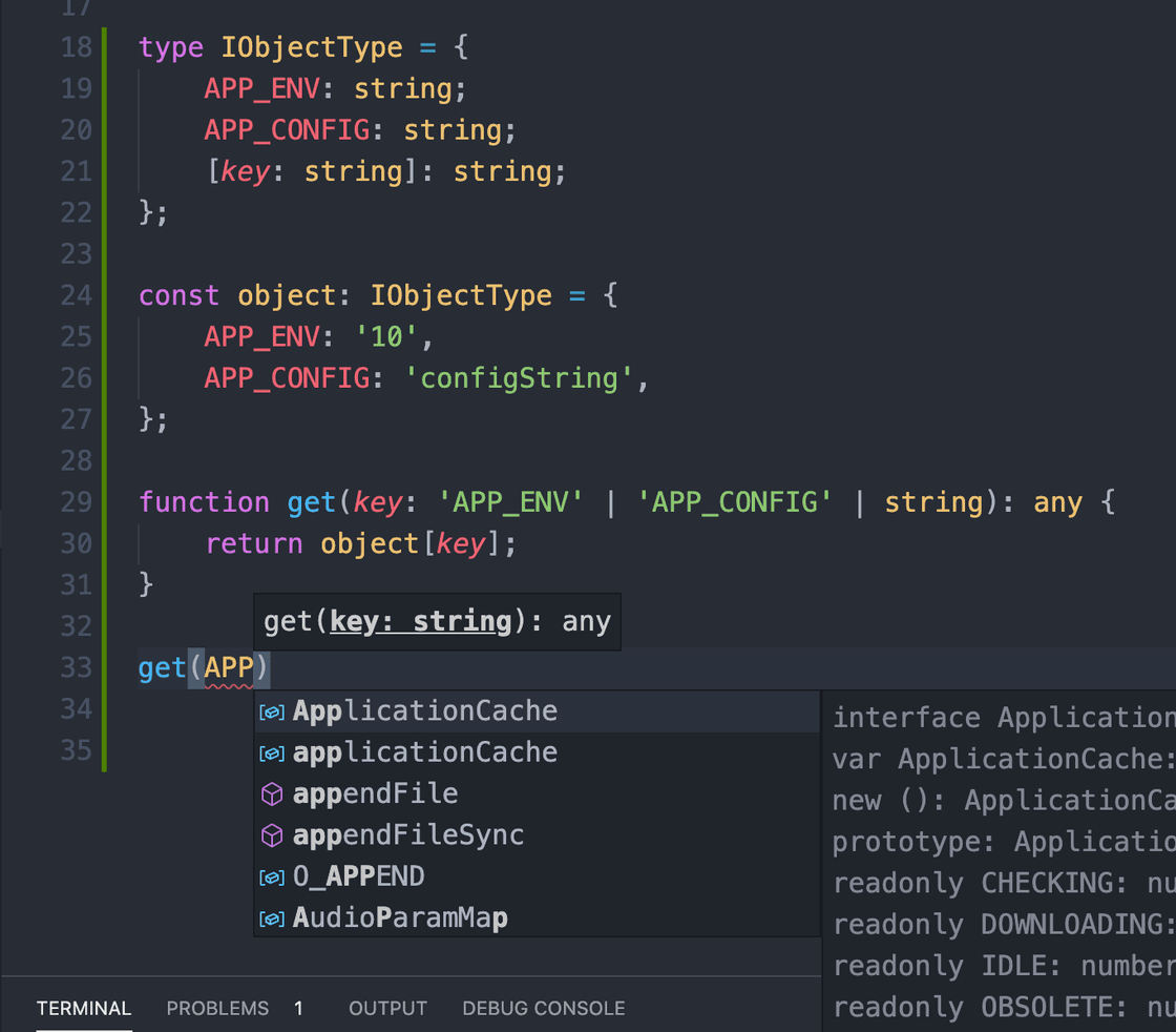 Contoh hinting pada TypeScript