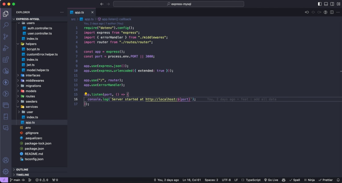 App Template Express MySQL TypeScript
